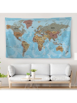 Harita Sepeti Türkçe Eğitici Ülke Ve Başkent Okyanus Detaylı Atlas Dünya Haritası  Duvar Örtüsü-Halısı 3849