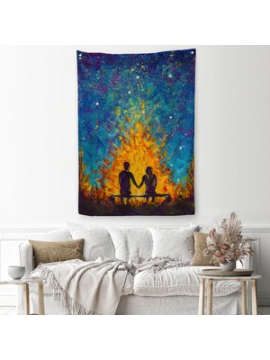 Harita Sepeti Nevruz Ateşini Izleyen Aşıklar Duvar Örtüsü - Halısı-5995