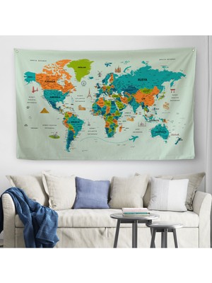 Harita Sepeti Türkçe Eğitici Ülke Ve Başkent Detaylı Atlası Dünya Haritası  Duvar Örtüsü-Halısı 3855