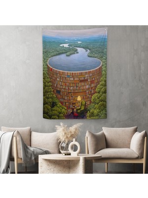 Harita Sepeti Gerçeküstü Bir Kütüphane Duvar Örtüsü - Halısı, Çalışma Odası Hediyesi -5209