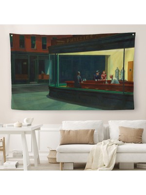 Harita Sepeti Edward Hopper'Un Gecekuşları Eseri Kanvas Duvar Örtüsü-Halısı-5158