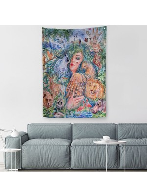 Harita Sepeti Dünya Hayvanlar Günü Konseptli Duvar Örtüsü - Halısı-6001