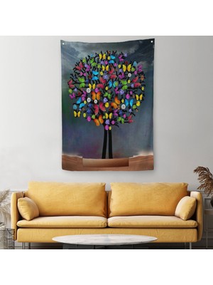 Harita Sepeti Kelebekler Ağacı Duvar Örtüsü-Halısı - Halısı-6050