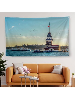 Harita Sepeti Kızkulesi Dekoratif Kanvas Duvar Örtüsü-Halısı-6512