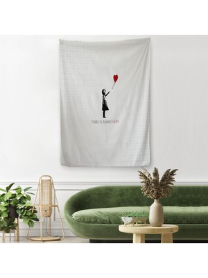 Harita Sepeti Her Zaman Umut Vardır Yazan Duvar Örtüsü Halısı Kırmızı Balonlu Kız Banksy Grafitti Sanatı-5135