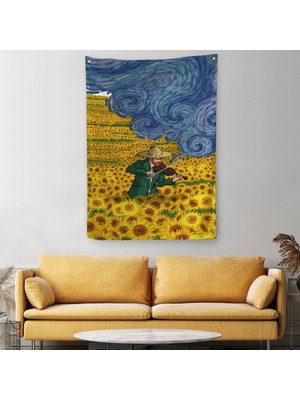 Harita Sepeti Vincent Van Gogh Temalı Illüstrasyon Duvar Örtüsü-Halısı-6361