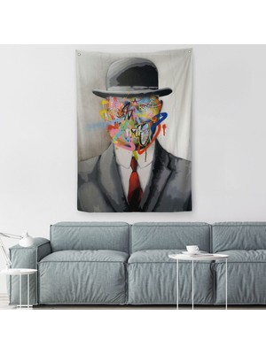 Harita Sepeti Rene Magritte Ünlü Resim “İnsanın Oğlu” Graffiti Pop Art Duvar Örtüsü - Halısı-6316