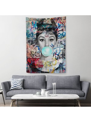 Harita Sepeti Audrey Hepburn Graffiti Pop Art Duvar Örtüsü-Halısı-6470
