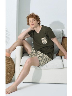 Kly Pijama Kly 1002 V Yaka Yarım Kol Şort Pijama Takım