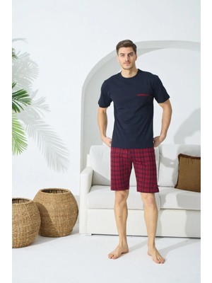 Kly Pijama Kly 9409 Sıfır Yaka Ekoseli Şort Pijama Takım
