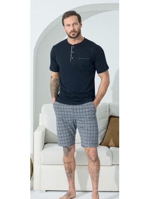 Kly Pijama Kly 9404 Midi Yaka Kareli Şort Pijama Takım