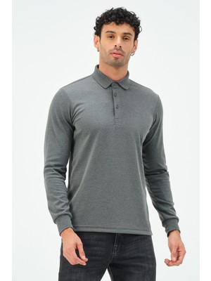 Msw Uzun Kollu Gri Regular Fit Erkek Polo Yaka T-Shirt