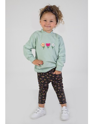 Harika Kids Kız Bebek Iki Iplik Kumaş Orta Kalınlıkta Nakışlı Bandana Dahil Örme Basic Eşofman Takımı