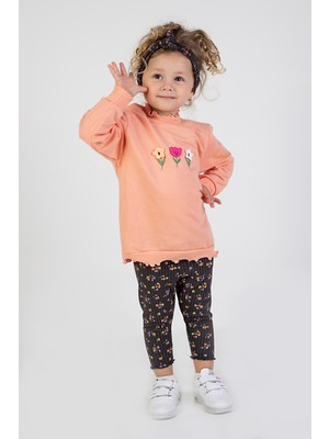 Harika Kids Kız Bebek Iki Iplik Kumaş Orta Kalınlıkta Nakışlı Bandana Dahil Örme Basic Eşofman Takımı