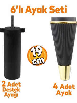 Badem10 Iron 6'lı Set Mobilya Tv Ünitesi Çekyat Koltuk Kanepe Destek Ayağı 19 Cm Siyah Ayakları M8 Civatalı