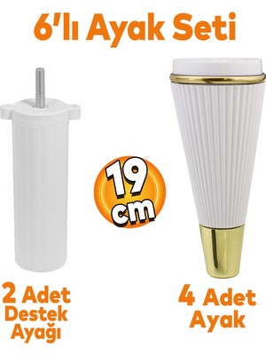 Badem10 Iron 6'lı Set Mobilya Tv Ünitesi Çekyat Koltuk Kanepe Destek Ayağı 19 Cm Beyaz Ayakları M8 Civatalı