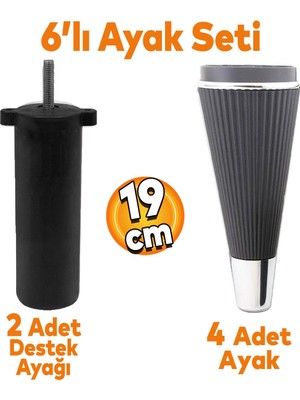 Badem10 Iron 6'lı Set Mobilya Tv Ünitesi Çekyat Koltuk Kanepe Destek Ayağı 19 Cm Siyah Ayakları M8 Civatalı
