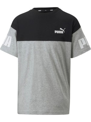 Puma Düz Gri Erkek T-Shirt 67009704 Puma Power Colorblock Tee