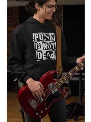 Fuddy Moda Punk Is Not Dead Yazılı Kapüşonlu Sweatshirt, Unisex Oversize Rock Metal Baskılı Hoodie