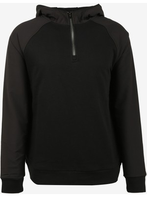 Fabrika Kapüşon Yaka Düz Siyah Erkek Sweatshırt F3WM-SWT129