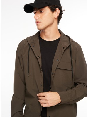 Fabrika Basic Kapüşon Yaka Düz Haki Erkek Gömlek F3WM-GML172