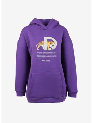 Discovery Expedition Mor Kadın Kapüşonlu Baskılı Sweatshirt D3WL-SWT25