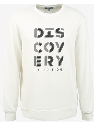 Discovery Expedition Ekru Erkek Bisiklet Yaka Baskılı Sweatshirt D3WM-SWT42