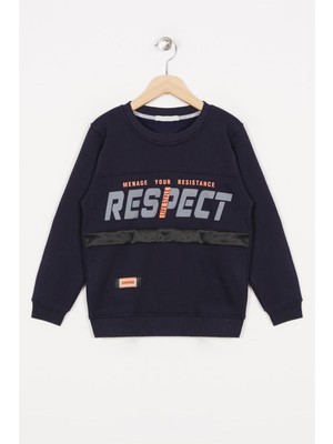 Zepkids Erkek Çocuk Lacivert Renkli Respect Baskılı Şardonlu Sweatshirt