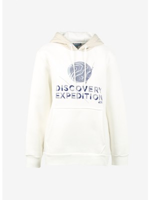 Discovery Expedition Kırık Beyaz Kadın Kapüşonlu Baskılı Sweatshirt D3WL-SWT21