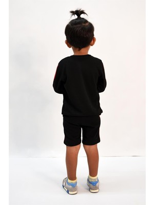 Luess Erkek Çocuk Şerit Detaylı Siyah Alt-Üst Takım