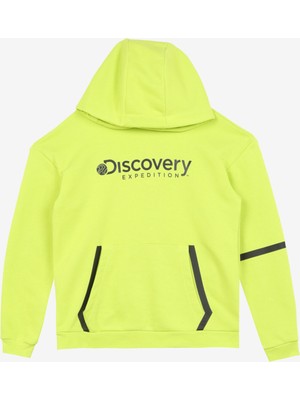 Discovery Expedition Neon Sarı Erkek Çocuk Kapüşonlu Oversize Baskılı Sweatshirt D3WB-SWT39