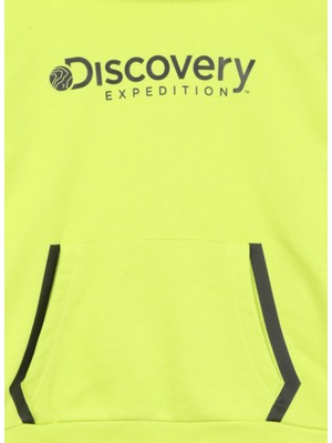 Discovery Expedition Neon Sarı Erkek Çocuk Kapüşonlu Oversize Baskılı Sweatshirt D3WB-SWT39