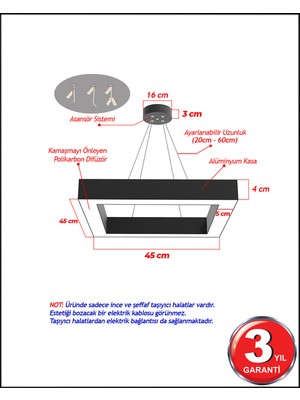 Hegza Lighting Quattro - Ledli Modern Sarkıt Linear LED Avize Salon Mutfak Oturma Odası Yatak Odası Antre Hol LED