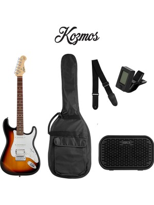 KOZMOS KGP-STG20HSS-3TS Sunburst Elektro Gitar + UNIQUE-MINI-BK 10W Amfi Başlangıç Paketi