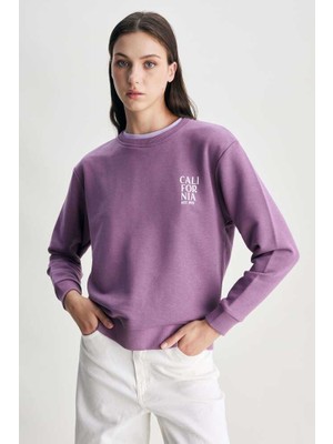 Ucla Alıce Mor Bisiklet Yaka Baskılı Loose Fit Kadın Sweatshirt
