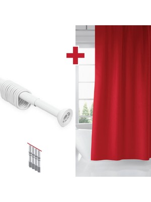 Tropik Home Kırmızı Banyo Perdesi Askı Hediyeli 180X200CM Tek Kanat Duş Perdesi, Renkli Banyo Duş Perdesi