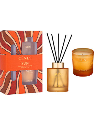 Cenes  Sun Reed Diffuser 200 ml + Candle 200 G Gift Set- Çubuklu Oda Kokusu+Mum Hediye Seti