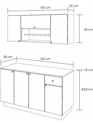 Mobilique 160 cm Ahşap Tezgahlı Hazır Mutfak