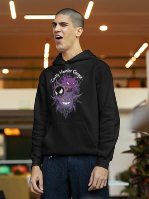 Fuddy Moda Gengar Pokemon Baskılı Kapüşonlu Sweatshirt, Unisex Oversize Pokemon Baskılı Hoodie