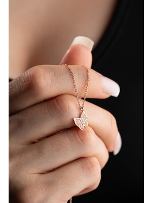 Nereze 925 Ayar Gümüş Rose Kaplama Minik Kelebek Kolye