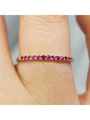 Fasek Gold Gümüş Yüzük - 0.25 Karat Ruby Taşlı Yarım Tur Minimal Tasarım 925 Ayar Gümüş Yüzük