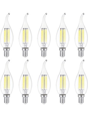 Heka 10'lu LED Filament Rustik Ampul Kıvrık Uç 6W E14 6500K (Beyaz Işık)