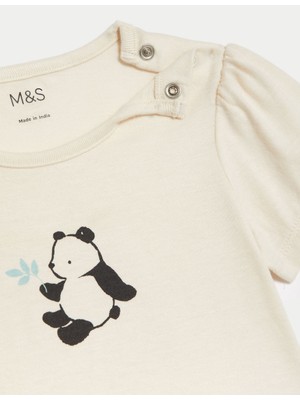 Marks & Spencer Saf Pamuklu Panda Desenli T-Shirt