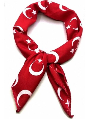 Herşey Nota Türk Bayrağı Ay Yıldız Desenli Kırmızı Renk Çok Amaçlı Bandana Fular %100 Cotton