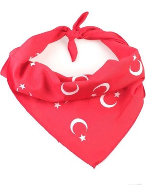 Herşey Nota Kırmızı Ay Yıldız Türk Bayrağı Temalı Pamuk Kumaş Fular - Bandana - 23 Nisan, 29 Ekim, 19 Mayıs