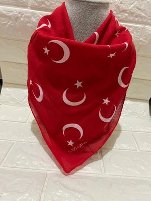 Herşey Nota Kırmızı Ay Yıldız Türk Bayrağı Temalı Pamuk Kumaş Fular - Bandana - 23 Nisan, 29 Ekim, 19 Mayıs