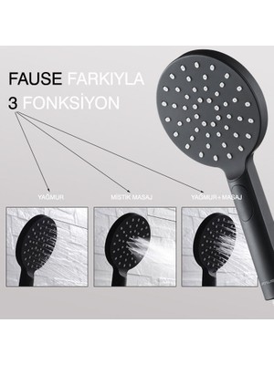 Fause El Duş Başlığı 3 Fonksiyonlu Oval Siyah KE121-B