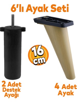 Badem10 Regnum 6'lı Set Mobilya Tv Ünitesi Çekyat Koltuk Kanepe Destek Yükseltici Ayağı 16 cm Kahve Ayakları M8 Civatalı