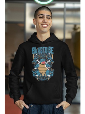Fuddy Moda Blastoise Pokemon Baskılı Kapüşonlu Sweatshirt, Unisex Oversize Pokemon Baskılı Hoodie