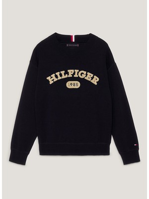 Tommy Hilfiger Bisiklet Yaka Normal Baskılı Lacivert Erkek Çocuk Kazak KB0KB08509DW5